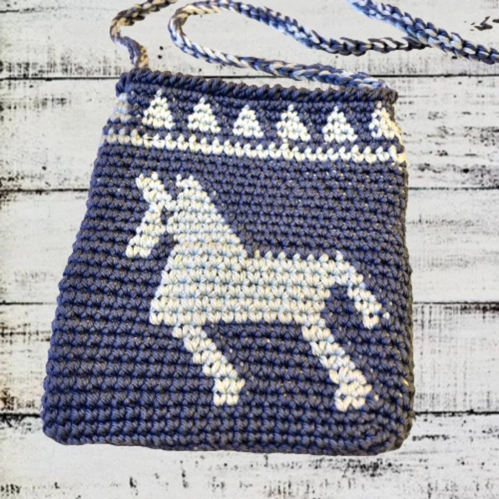 Little Girls Knit Shouder Crossbody Bag Purse Blue Llama Horse Double Sided